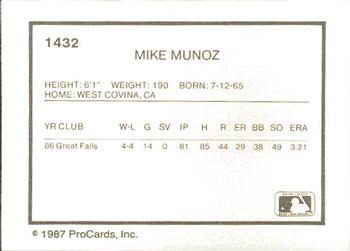 1987 ProCards #1432 Mike Munoz Back