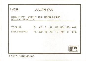 1987 ProCards #1435 Julian Yan Back