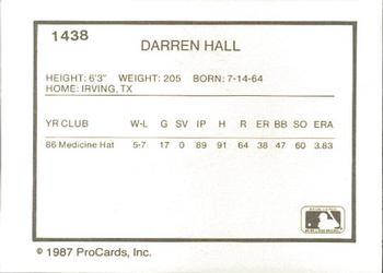 1987 ProCards #1438 Darren Hall Back