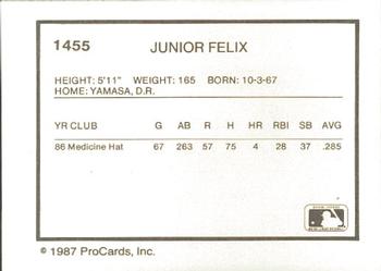1987 ProCards #1455 Junior Felix Back