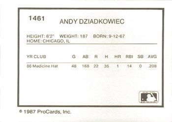 1987 ProCards #1461 Andy Dziadkowiec Back