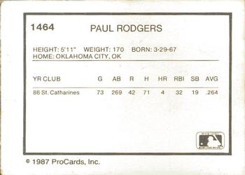 1987 ProCards #1464 Paul Rodgers Back