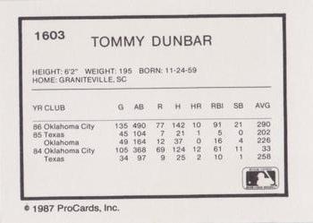 1987 ProCards #1603 Tommy Dunbar Back