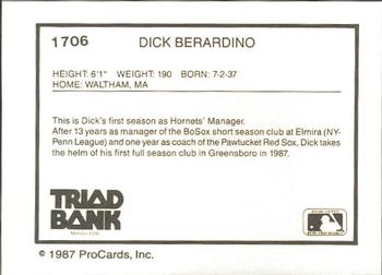 1987 ProCards #1706 Dick Berardino Back