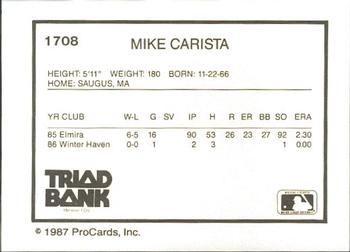 1987 ProCards #1708 Mike Carista Back
