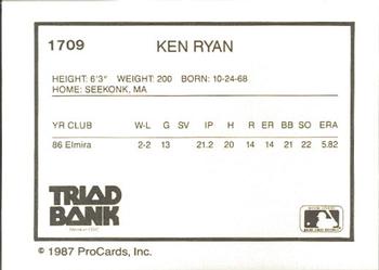 1987 ProCards #1709 Ken Ryan Back