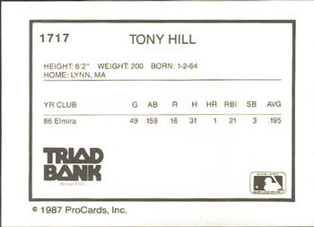 1987 ProCards #1717 Tony Hill Back