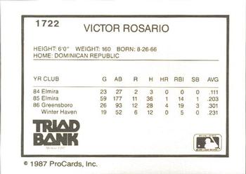 1987 ProCards #1722 Victor Rosario Back