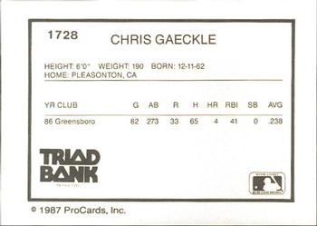1987 ProCards #1728 Chris Gaeckle Back