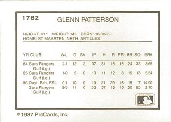 1987 ProCards #1762 Glenn Patterson Back