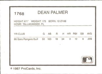 1987 ProCards #1768 Dean Palmer Back