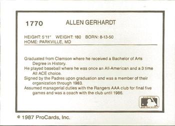 1987 ProCards #1770 Allen Gerhardt Back