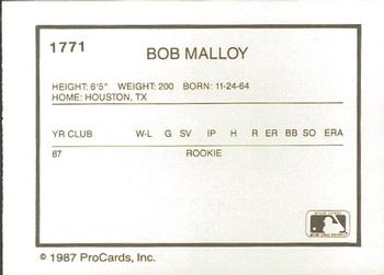 1987 ProCards #1771 Bob Malloy Back
