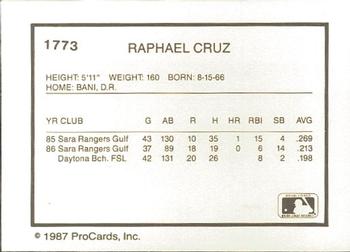 1987 ProCards #1773 Rafael Cruz Back