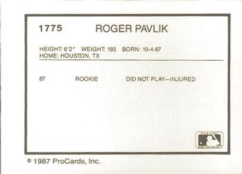 1987 ProCards #1775 Roger Pavlik Back