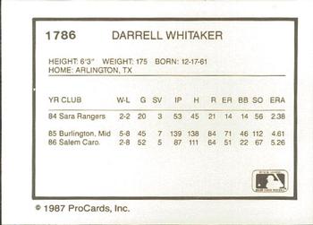 1987 ProCards #1786 Darrell Whitaker Back