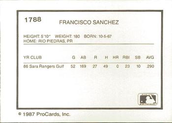 1987 ProCards #1788 Francisco Sanchez Back
