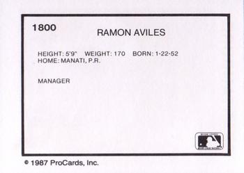1987 ProCards #1800 Ramon Aviles Back