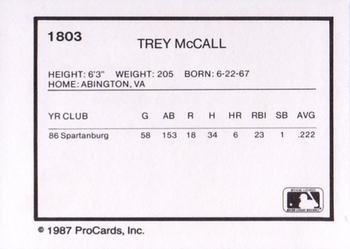 1987 ProCards #1803 Trey McCall Back