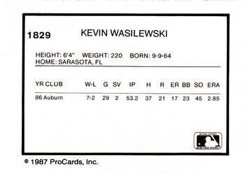 1987 ProCards #1829 Kevin Wasilewski Back