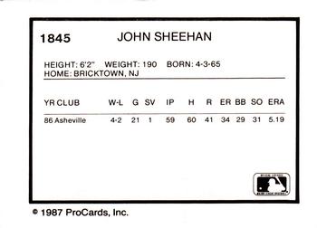 1987 ProCards #1845 John Sheehan Back