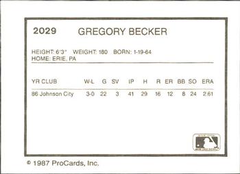 1987 ProCards #2029 Gregory Becker Back