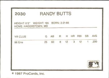 1987 ProCards #2030 Randy Butts Back