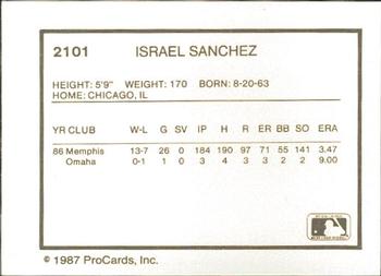 1987 ProCards #2101 Israel Sanchez Back