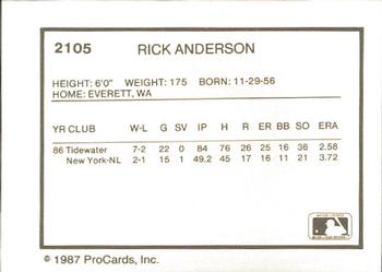 1987 ProCards #2105 Rick Anderson Back