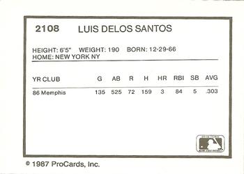 1987 ProCards #2108 Luis de los Santos Back