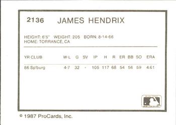 1987 ProCards #2136 James Hendrix Back