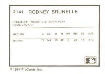 1987 ProCards #2141 Rodney Brunelle Back