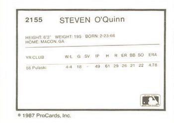 1987 ProCards #2155 Steven O'Quinn Back