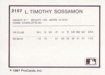 1987 ProCards #2157 L. Timothy Sossamon Back
