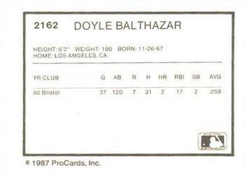 1987 ProCards #2162 Doyle Balthazar Back