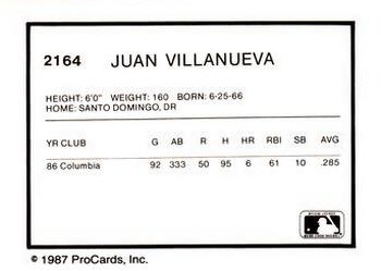 1987 ProCards #2164 Juan Villanueva Back