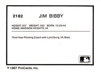 1987 ProCards #2182 Jim Bibby Back