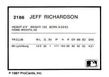1987 ProCards #2186 Jeff Richardson Back