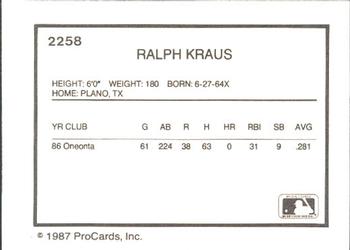 1987 ProCards #2258 Ralph Kraus Back