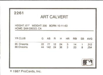 1987 ProCards #2261 Art Calvert Back
