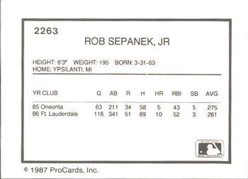 1987 ProCards #2263 Rob Sepanek Back