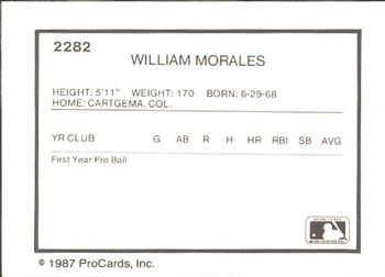 1987 ProCards #2282 William Morales Back