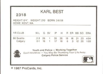 1987 ProCards #2318 Karl Best Back