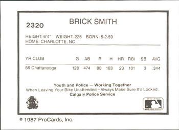 1987 ProCards #2320 Brick Smith Back