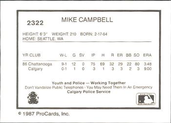 1987 ProCards #2322 Mike Campbell Back