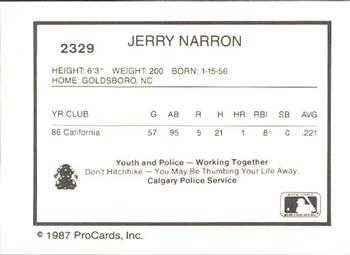 1987 ProCards #2329 Jerry Narron Back