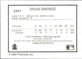 1987 ProCards #2331 Doug Gwosdz Back