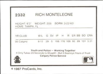 1987 ProCards #2332 Rich Monteleone Back
