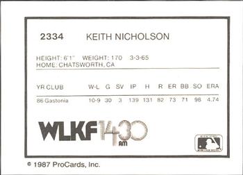 1987 ProCards #2334 Keith NIcholson Back