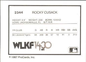 1987 ProCards #2344 Rocky Cusack Back